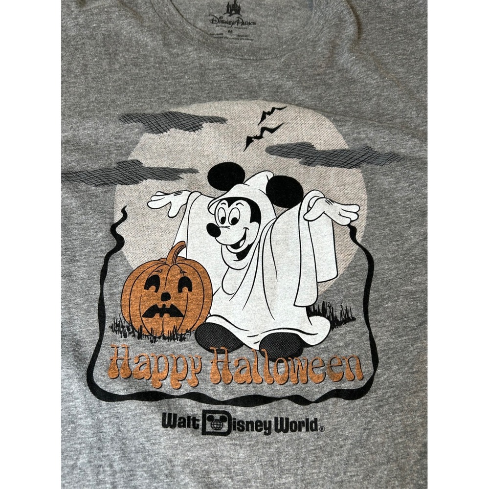 Disney Parks T-Shirt Men;s Medium Gray Mickey Mouse Ghost Halloween WDW Vintage